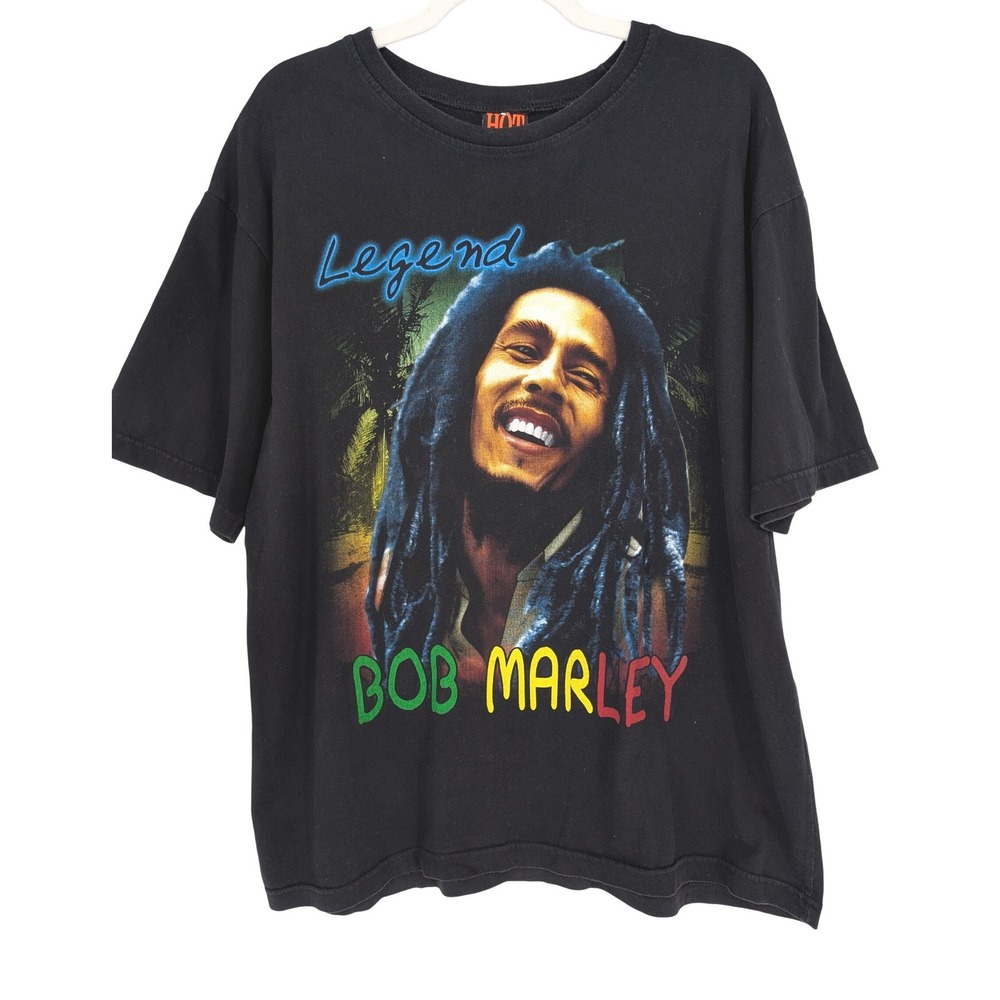 VTG 90s Y2K Hot Eagle Bob Marley Legend Graphic Band T-Shirt Mens L Black Reggae